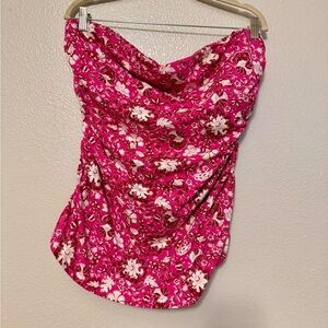 Lane Bryant Pink Floral Strapless Tank Top with Build in Bra